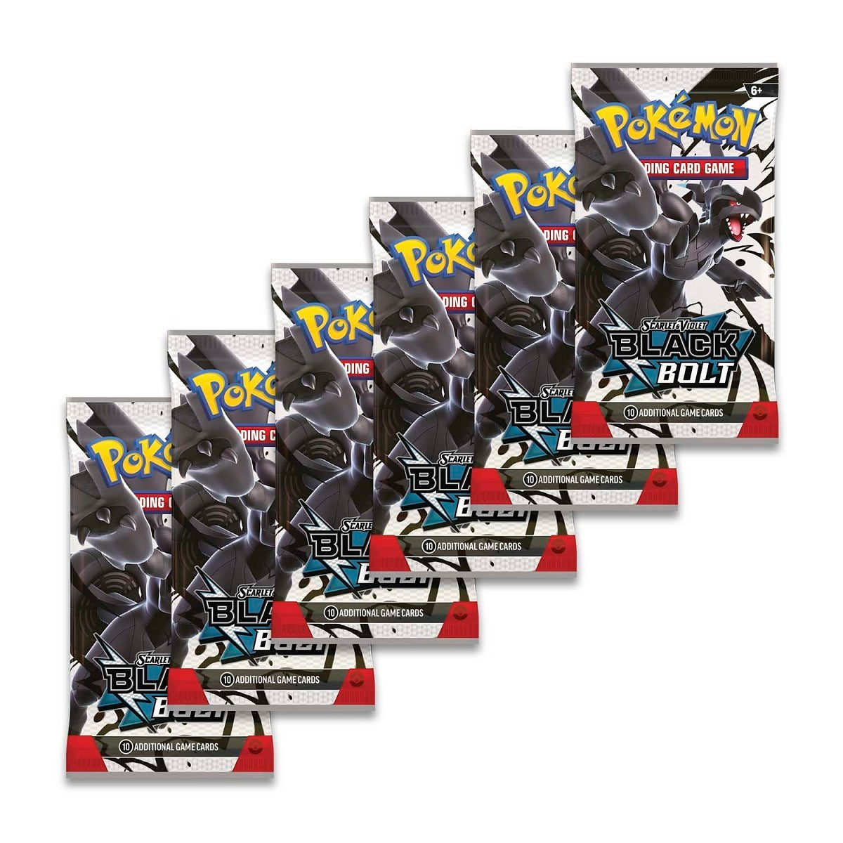 Pokémon trading card game packs featuring Black Bolt on a white background Pokemon Black Bolt Binder collection 6 booster packs