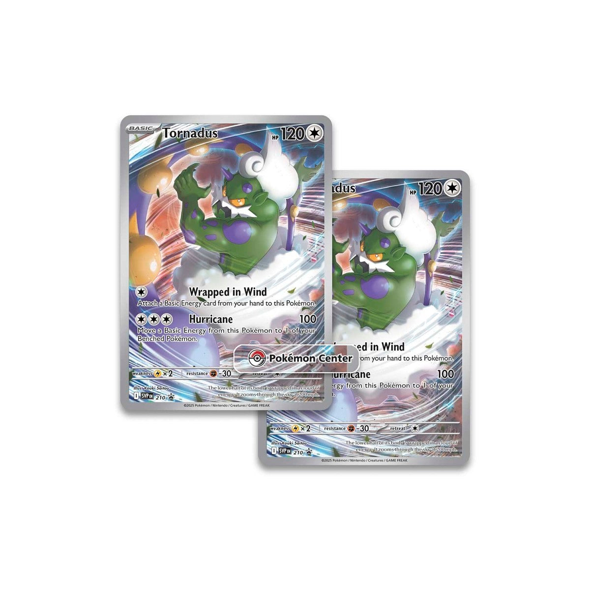 Two Tornadus trading cards from a Pokémon trading card game on a white background Pokemon cards scarlet & violet white flare elite trainer box ETB RRP contents 9 booster pack promo
