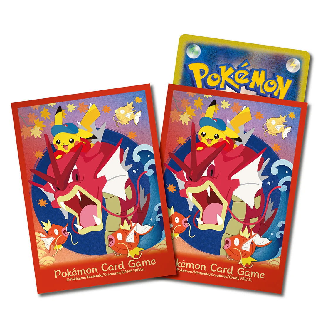 Two Pokémon trading cards featuring a dragon-like creature and Pikachu on a white background.