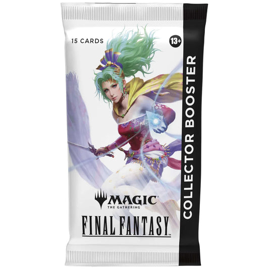 Collector's booster pack for 'Magic: The Gathering x Final Fantasy' with character illustration on a white background.