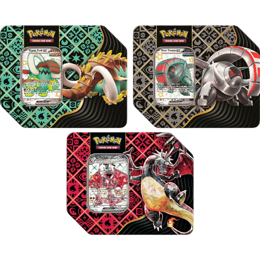 Paldean Fates 5-Pack Tin (American) Iron Treads or Great Tusk