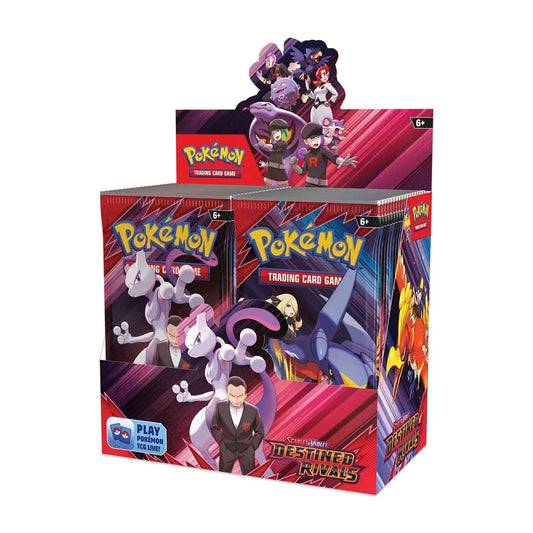 Pokémon Trading Card Game packaging with character illustrations on a white background Destined rivals booster box 36 packs