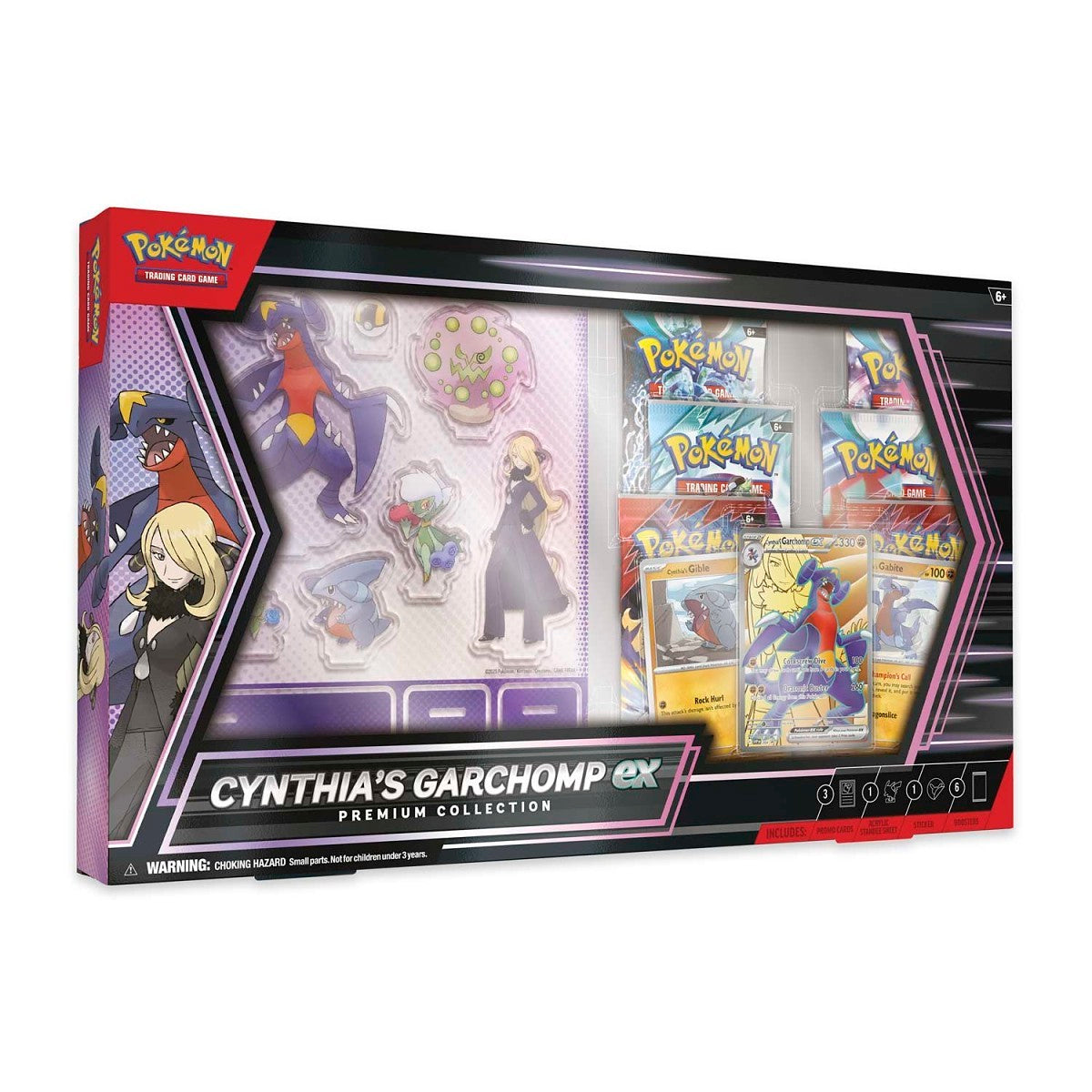 Pokémon trading card game box featuring Cynthia's Garchomp ex on a white background destined rivals premium collection