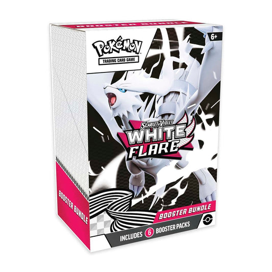 Pokémon trading card game booster bundle packaging with a white flare design. Pokemon white flare booster bundle RRP 6 booster pack