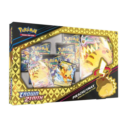 Pokémon trading card game set with Pikachu VMAX on packaging Pokemon sword and shield Pikachu v max special collection box crown zenith
